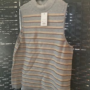 NWT Cara Santana & Nine West sleeveless knit top striped with gray,tan&brown XXL